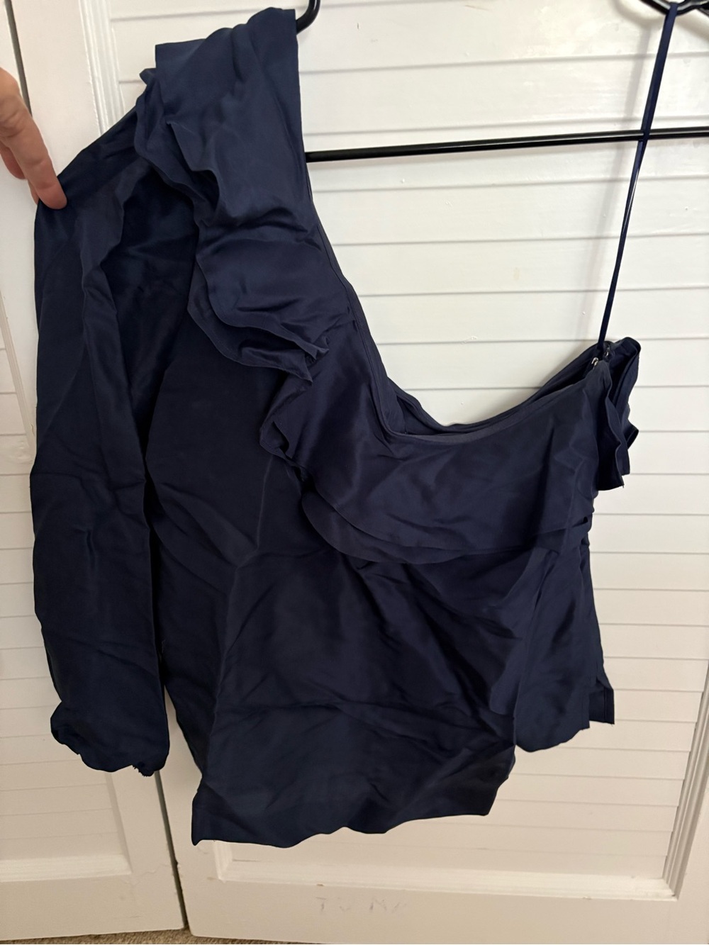 J. Crew Navy Ruffled One-Shoulder Top